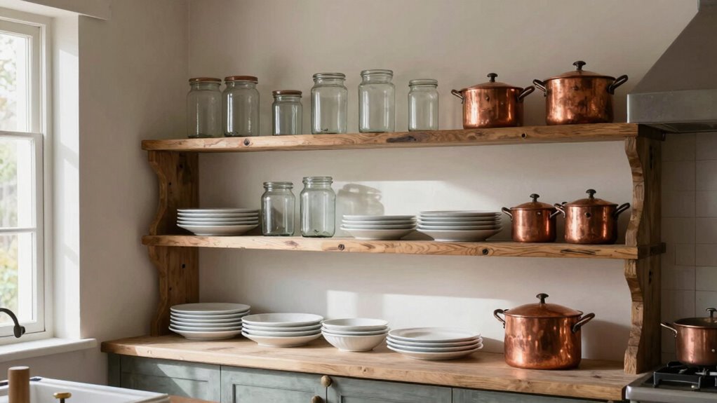 organized farmhouse open shelving