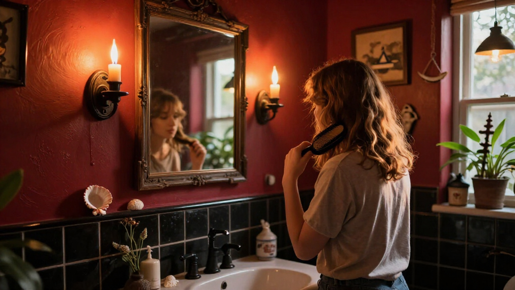 A Tiny Bathroom Went From Grimy To Cozy After A "Gothic-Aquatic" Redo