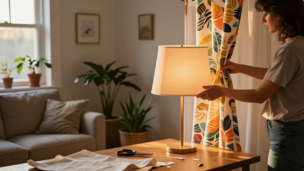 Woman Transforms Shower Curtains Into A Stunning Custom Lampshade